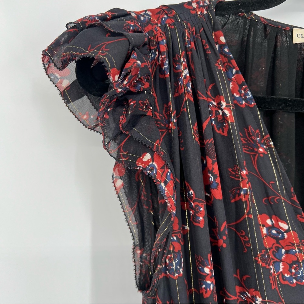 Ulla Johnson Ciel Silk Floral and Metallic Midi Dress Size 4 - Picture 6 of 12